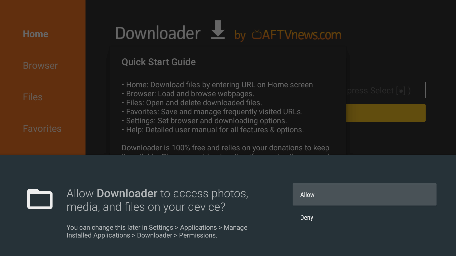 Downloader asking for permission to access files
